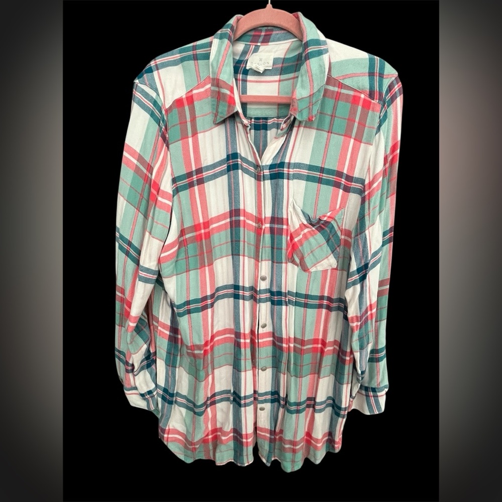 Caslon Red and Green Plaid Button-Up Shirt 1X